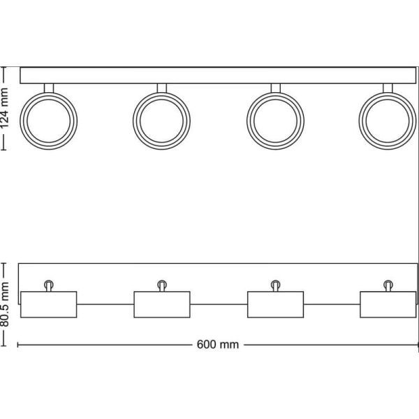 Strip 4 Spots de Plafond LED Tête Orientable BRACIA Spot Noir 4x5,5W | LéonLeds