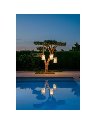 Lámpara de exterior MYKONOS para colgar de algofdón blanco, recargable