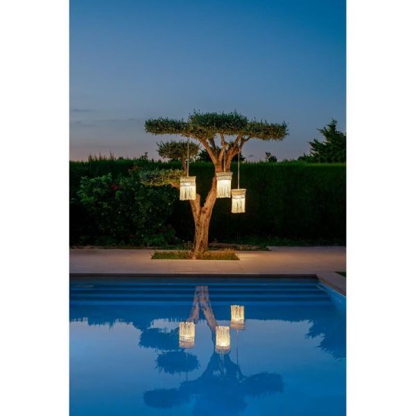 Candeeiro de exterior MYKONOS para pendurar em algodão branco, recarregável