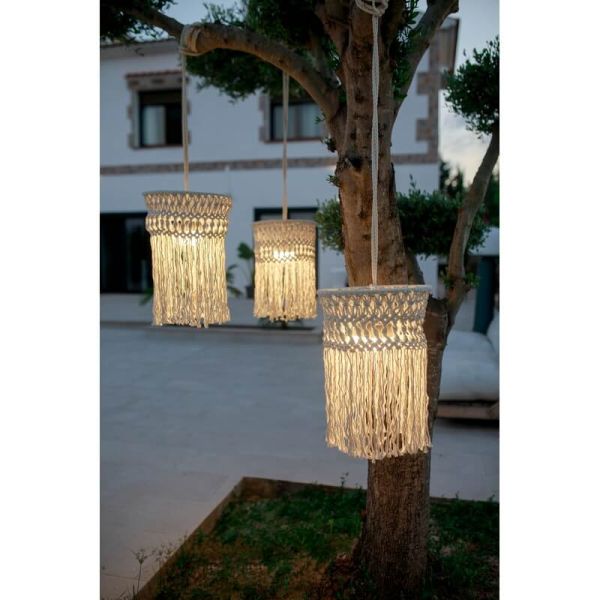 Lampe d'extérieur MYKONOS à suspendre en coton blanc, rechargeable