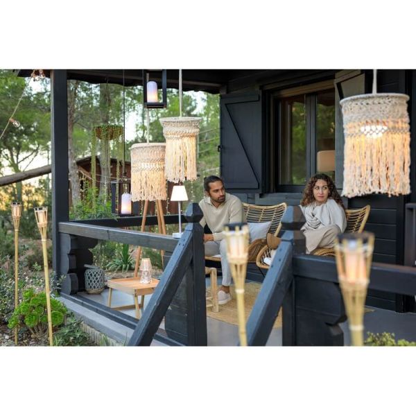 Lampe d'extérieur MYKONOS à suspendre en coton blanc, rechargeable