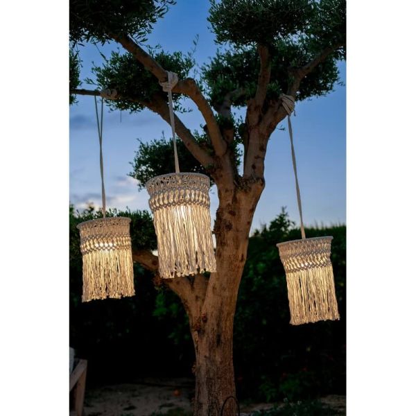 Lampe d'extérieur MYKONOS à suspendre en coton blanc, rechargeable