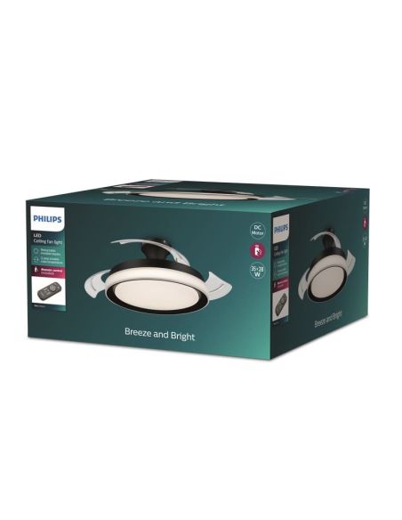 BLISS Philips Ventilador de teto preto silencioso LED com lâminas dobráveis 28W+35W| LeonLeds. com