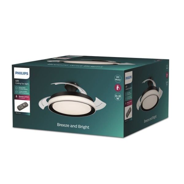 Ventilador techo LED BLISS Philips Negro silencioso con aspas Abatibles 28W+35W| LeonLeds.com