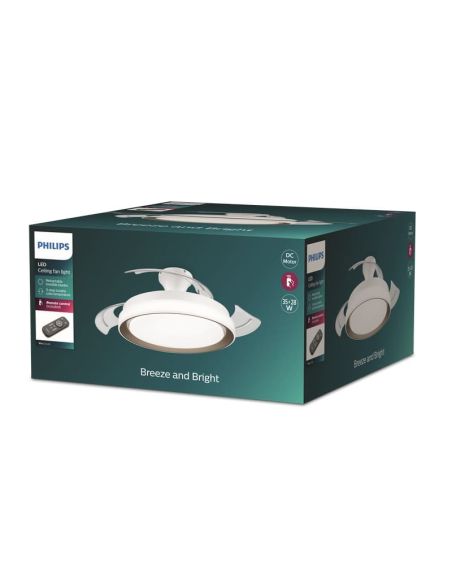 BLISS Philips Ventilador de teto LED retrátil Gold Branco | LeonLeds. com