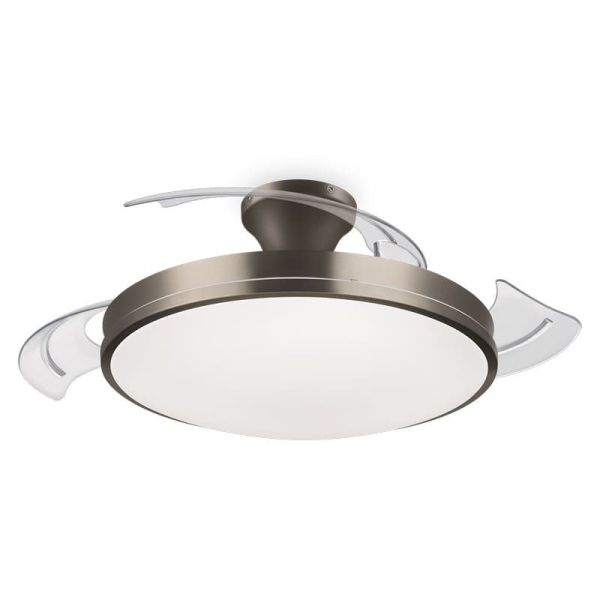 Plafón Ventilador LED de techo silencioso ATLAS Níquel motor DC | LeonLeds