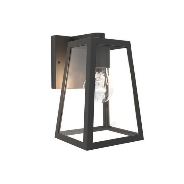 Aplique de pared clásico FIA cristal transparente y bordes negro mate, E27, exterior

