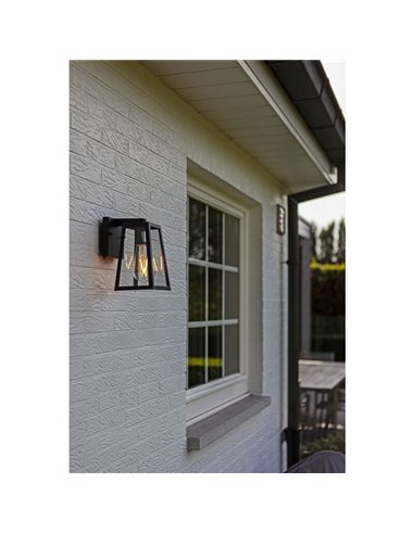 Aplique de pared clásico FIA cristal transparente y bordes negro mate, E27, exterior
