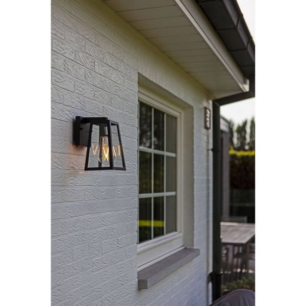 Aplique de pared clásico FIA cristal transparente y bordes negro mate, E27, exterior
