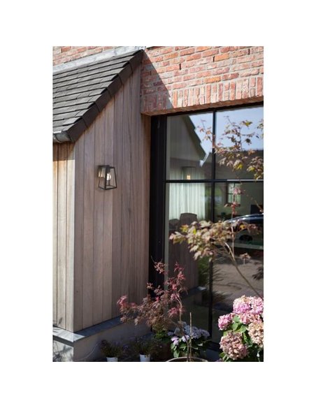 Aplique de pared clásico FIA cristal transparente y bordes negro mate, E27, exterior
