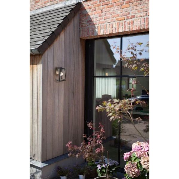 Applique classique FIA avec verre transparent et bords noirs mats, E27, extérieur