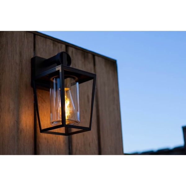 Aplique de pared para exterior WEST cristal transparente y bordes negro mate, E27
