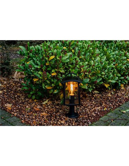 Lampadaire d'extérieur KELSEY avec poignée, verre transparent E27