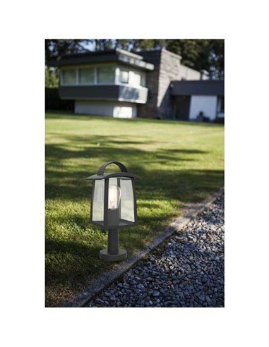 Lampadaire d'extérieur KELSEY avec poignée, verre transparent E27