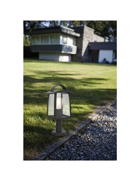 Lampadaire d'extérieur KELSEY avec poignée, verre transparent E27