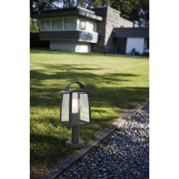 Lampadaire d'extérieur KELSEY avec poignée, verre transparent E27