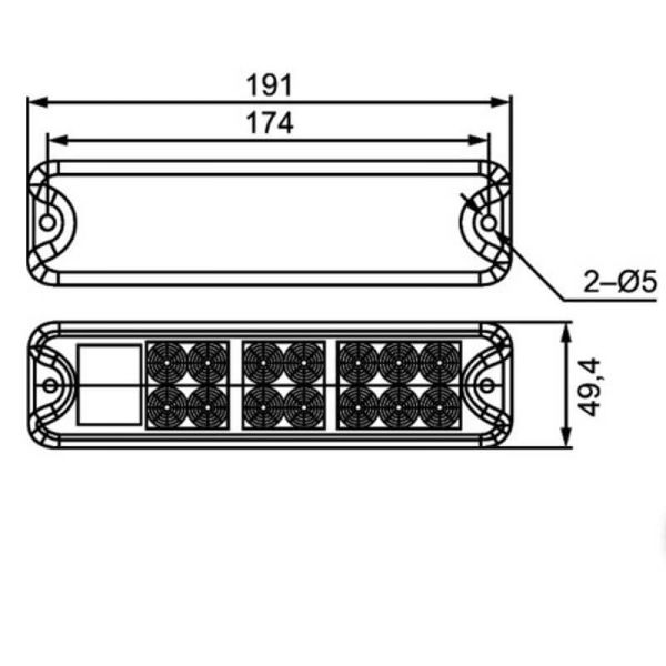Dimensions Feu arrière LED avec position, clignotant, frein et marche arrière 12V 24V 2VP 357 021-011 Hella | LéonLeds