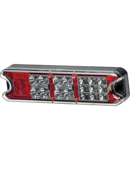 Lanterna traseira LED com posição, pisca, freio e ré 12V 24V 2VP 357 021-011 Hella | LeonLeds
