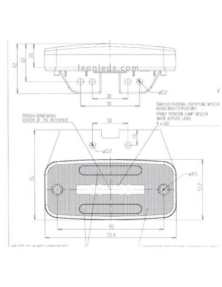 Dimensiones Piloto Lateral LED con Intermitente y Catadioptrico y Soprte ADR 12V-24V SM1 5 IA  Was | LeonLeds