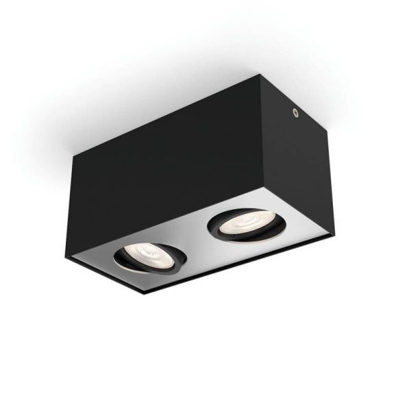 Spot LED carré en surface BOX noir 2 lumières IP20 Warmglow | LéonLeds