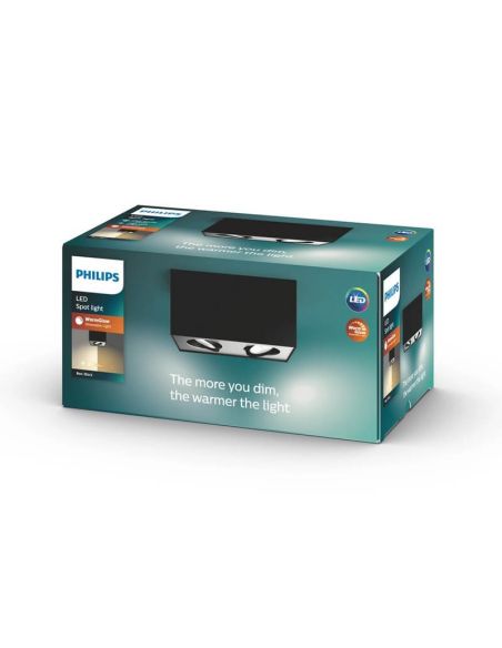 Spot LED carré en surface BOX noir 2 lumières IP20 Warmglow | LéonLeds