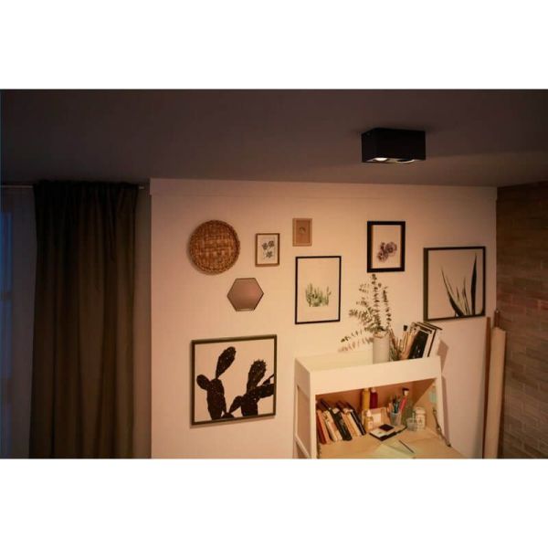 Spot LED carré en surface BOX noir 2 lumières IP20 Warmglow | LéonLeds