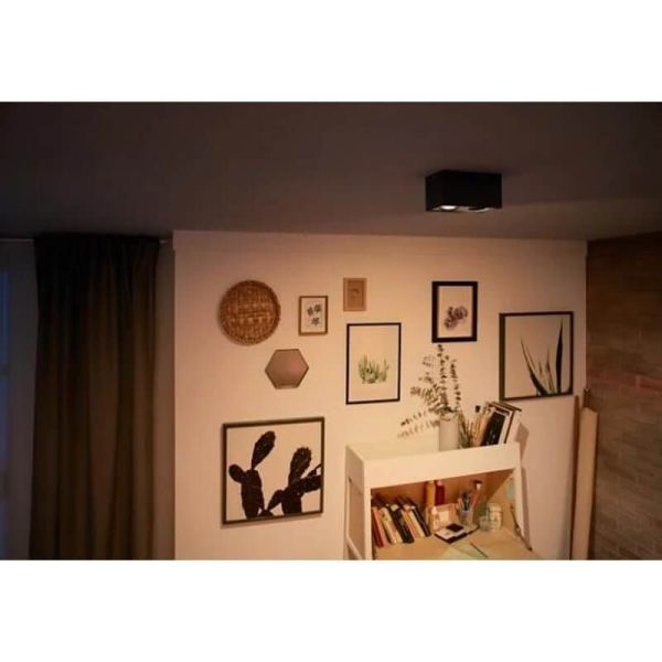 Refletor de superfície LED preto BOX quadrado 2 luzes IP20 Warmglow | LeonLeds