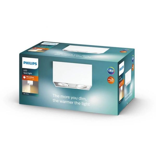 Foco superficie 2 luces LED cuadrado BOX blanco Warmglow | LeonLeds