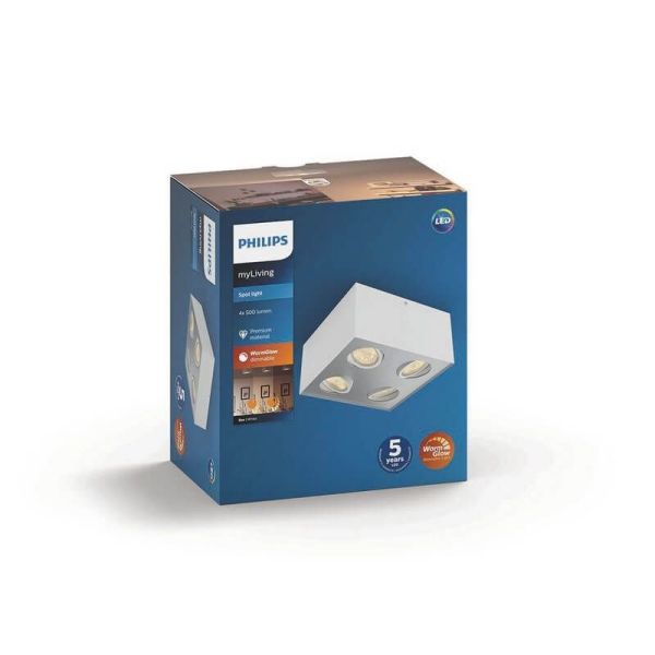 Spot LED en surface BOX 4 lumières blanc IP20 Warmglow | LéonLeds