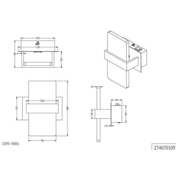 PLATON applique murale LED métallique avec 1x4,3W LED 430Lm | LéonLeds