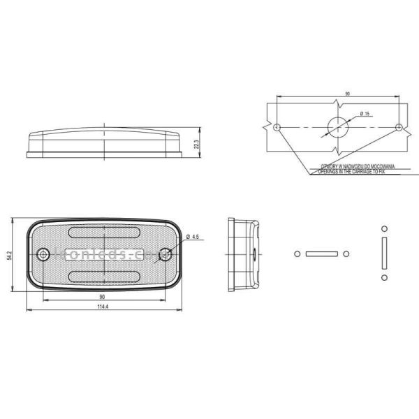 Medida Galibo Lateral LED con 2 Lineas Neon con Intermitente y Catadióptrico y Soprte ADR 12V-24V SM1 5 IA 1137 ADR | LeonLeds