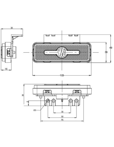 Medições Medidor Lateral Retangular LED com pisca e Refletor com Suporte 12V-24V SM1 IA 5 W254 | LeonLeds