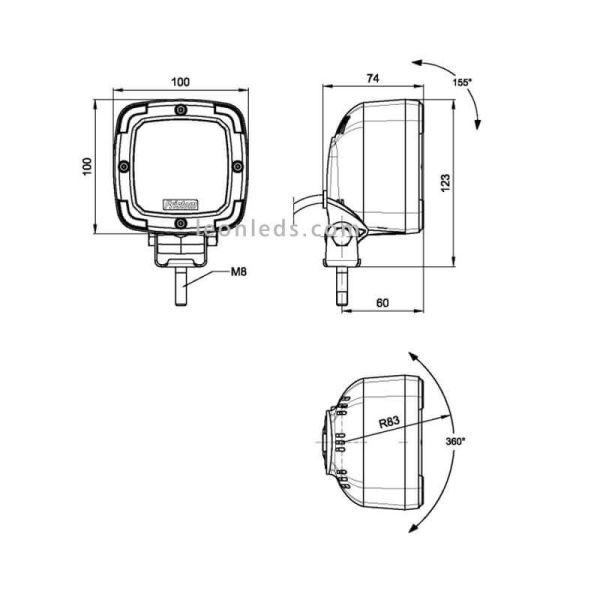 Dimensions Puissante lampe de travail à LED Fristom FT-360 de 4 100 lm | Éclairage LéonLeds