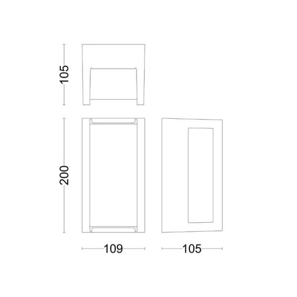 Applique murale LED d'extérieur rectangulaire PYRONA 12W 2700K IP44 | LéonLeds
