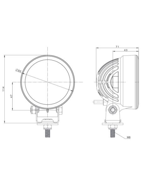 Dimensiones Faro LED Redondo de trabajo potente FT-364 LED 2.500Lm 22W Fristom | LeonLeds