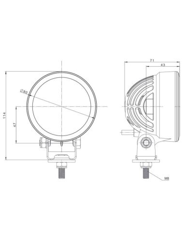 Dimensions Phare LED rond longue portée FT-365 LED 2 500 Lm 22 W Optique longue portée