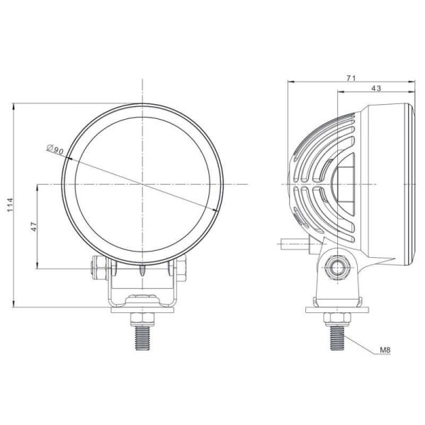 Dimensiones Faro LED Redondo de largo alcance FT-365 LED 2.500Lm 22W Óptica de Largo Alcance