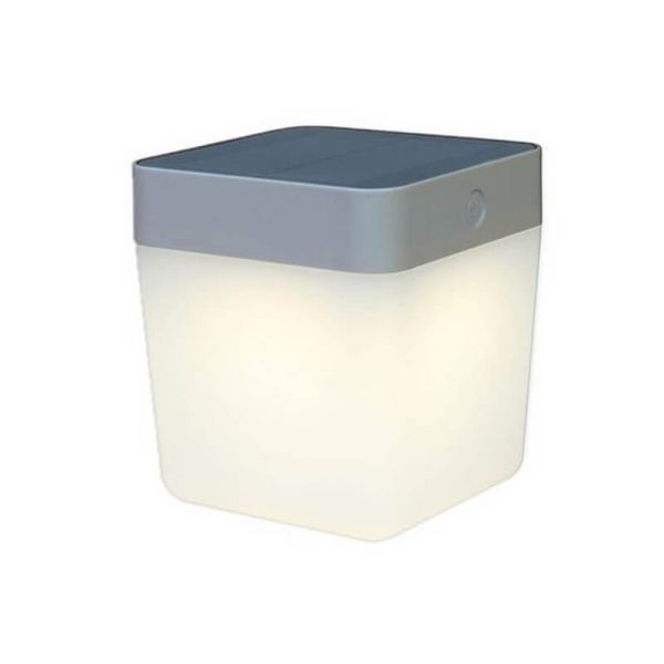 Lámpara de mesa LED solar y portátil TABLE CUBE blanco o gris con regulador táctil 3000k