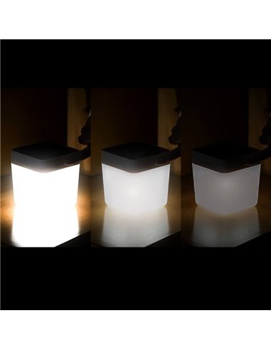 Lámpara de mesa LED solar y portátil TABLE CUBE blanco o gris con regulador táctil 3000k