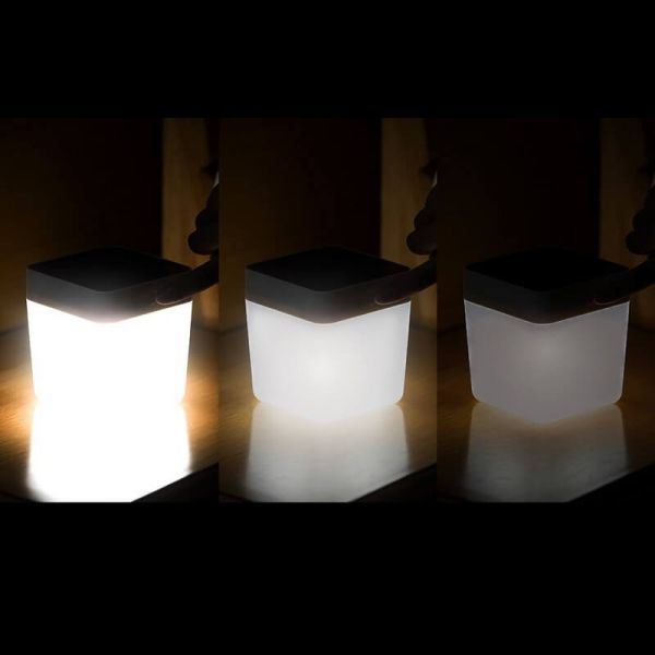 Lámpara de mesa LED solar y portátil TABLE CUBE blanco o gris con regulador táctil 3000k