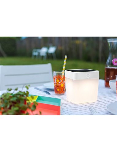 Lámpara de mesa LED solar y portátil TABLE CUBE blanco o gris con regulador táctil 3000k