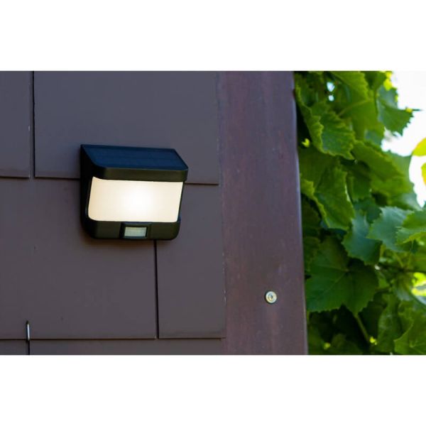 TRY Aplique de parede LED para painel solar, sensor de movimento preto fosco 5000K