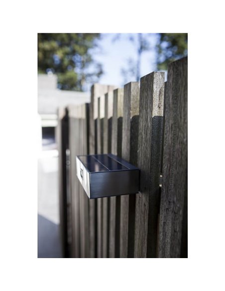 Aplique solar LED BRICK con sensor de movimiento con gran alcance, aceto inoxidable 4000K