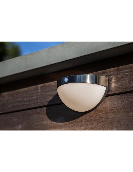 Aplique LED solar meia esfera BUBBLE em aço inoxidável com sensor de movimento 4000K