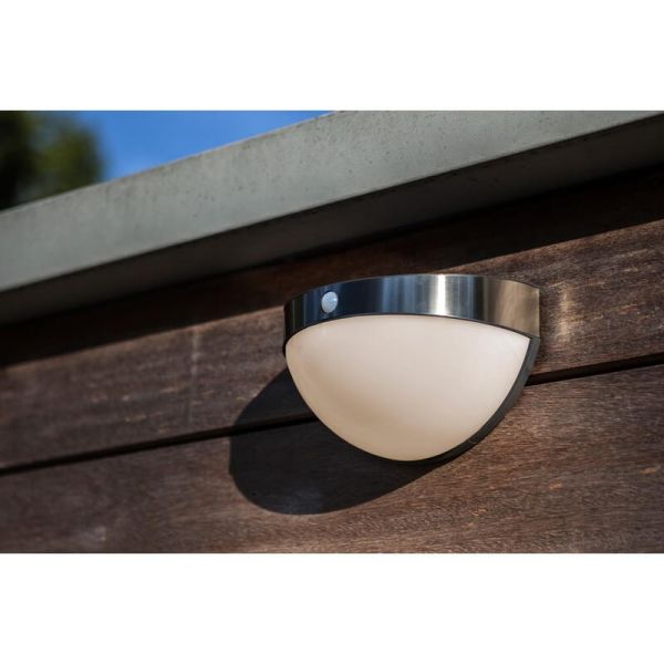 Aplique LED solar de media esfera BUBBLE de acero inoxidable con sensor de movimiento 4000K