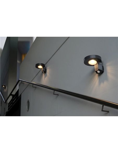 Aplique solar LED redondo DISO con cabezal móvil y sensor de movimiento, antracita 4000K