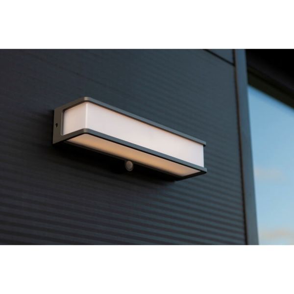 Puissante applique solaire LED rectangulaire DOBLO XL anthracite 16,5W 4000K avec détecteur de mouvement