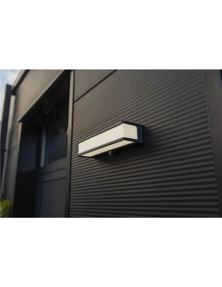 Puissante applique solaire LED rectangulaire DOBLO XL anthracite 16,5W 4000K avec détecteur de mouvement