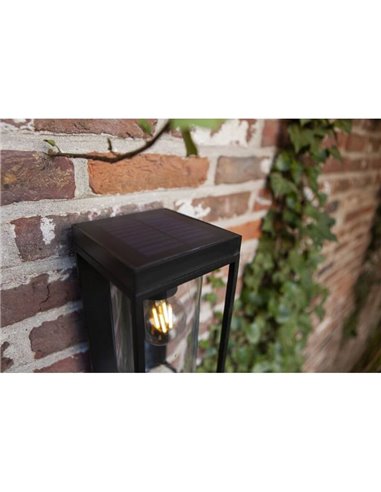 Applique murale LED solaire FLAIR avec détecteur de mouvement ronde en verre transparent avec ampoule à filament E27 incluse