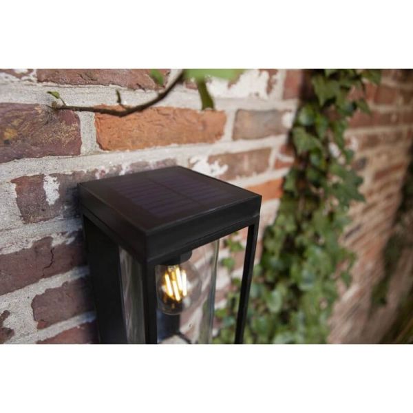 Aplique LED solar FLAIR con sensor de movimiento vaso transparente redondo con bombilla de filamento incluida E27